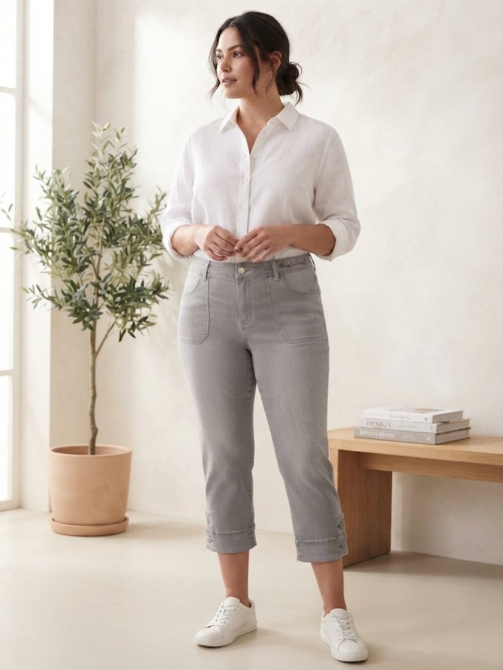 Gloria Vanderbilt All-Around Slimming Effect Crop Jeans Utility Gray Size 16
